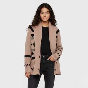 360 Cashmere Rou Skull Shawl Collar Merino Wool Alpaca Chunky Knit Open Cardigan